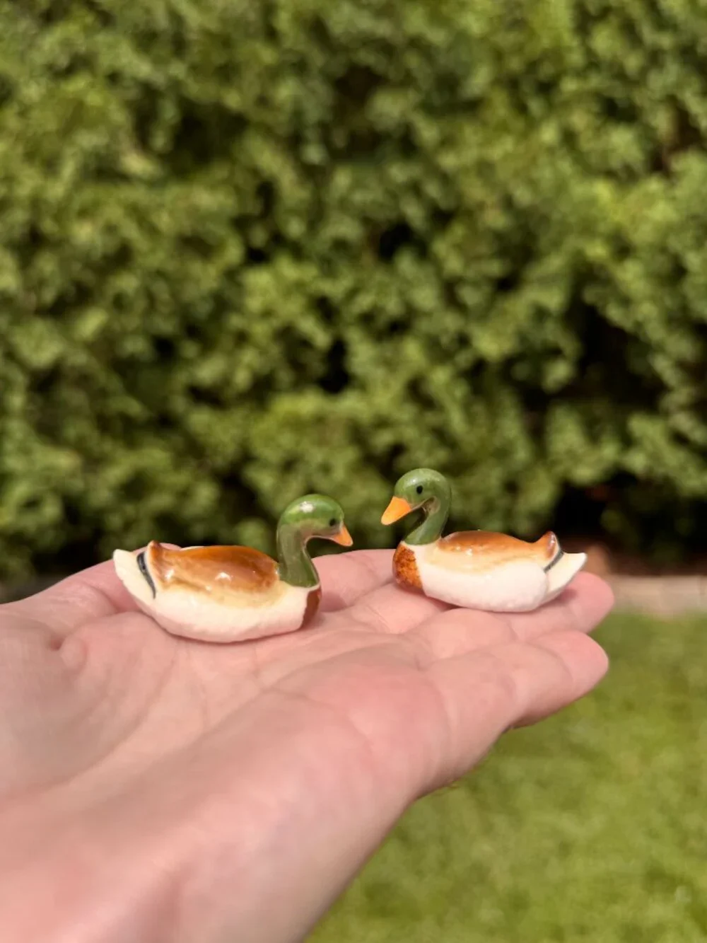 Vintage Mini Porcelain Mallard Duck Figurines Pair Cottage Decor